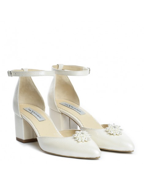 Pantofi mireasa piele naturala Ivoire Fancy Flats - The5thelement.ro
