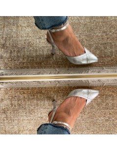 Pantofi mireasa piele naturala Argintiu Vivian - The5thelement.ro