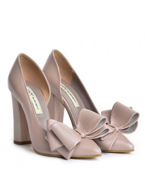 Pantofi dama piele naturala Rose Sidefat cu funda - The5thelement.ro