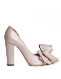 Pantofi dama piele naturala Rose Sidefat cu funda - The5thelement.ro