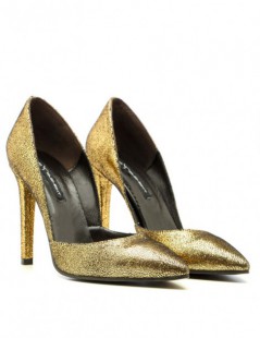 Pantofi stiletto piele naturala Auriu Sparkle - The5thelement.ro