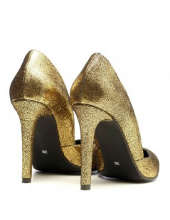 Pantofi stiletto piele naturala Auriu Sparkle - The5thelement.ro