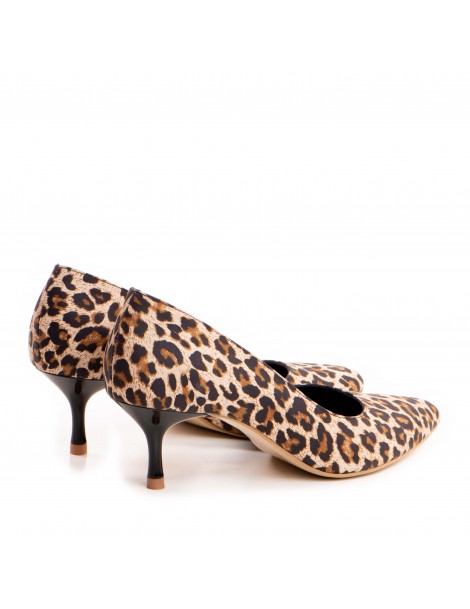 Pantofi stiletto piele naturala Bej Print Cut - The5thelement.ro