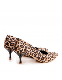 Pantofi stiletto piele naturala Bej Print Cut - The5thelement.ro