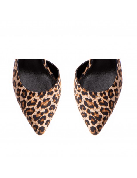 Pantofi stiletto piele naturala Bej Print Cut - The5thelement.ro
