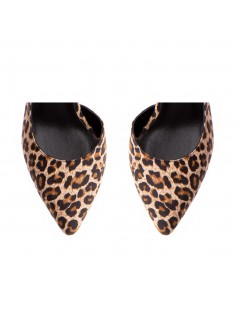 Pantofi stiletto piele naturala Bej Print Cut - The5thelement.ro