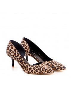 Pantofi stiletto piele naturala Bej Print Cut - The5thelement.ro