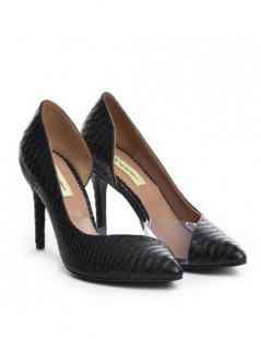 Pantofi stiletto piele naturala Negru Sarpe Leila - The5thelement.ro