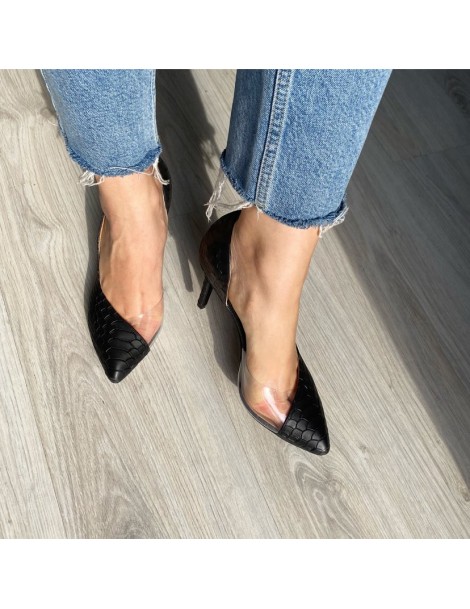 Pantofi stiletto piele naturala Negru Sarpe Leila - The5thelement.ro
