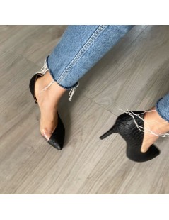 Pantofi stiletto piele naturala Negru Sarpe Leila - The5thelement.ro