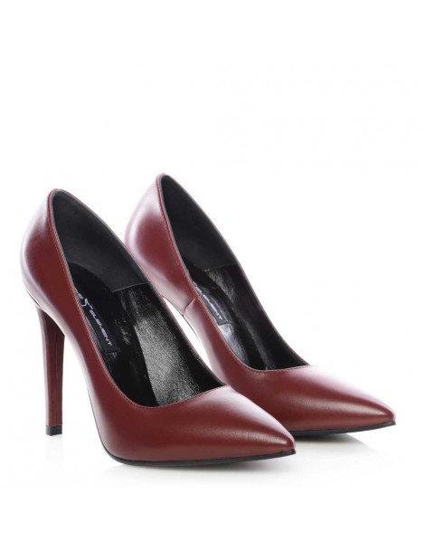 Pantofi stiletto piele naturala Marsala - The5thelement.ro
