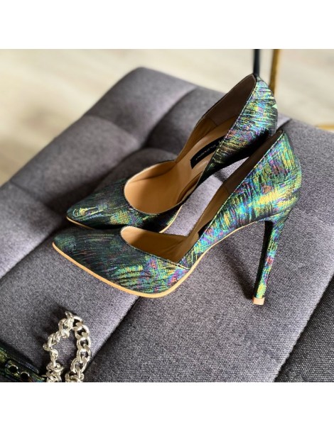Pantofi stiletto piele naturala Verde - The5thelement.ro