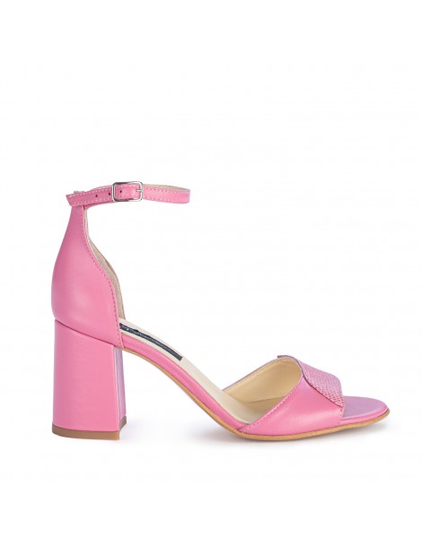 Sandale piele toc gros Roz...