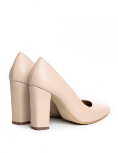 Pantofi cu toc gros piele Nude Block - The5thelement.ro