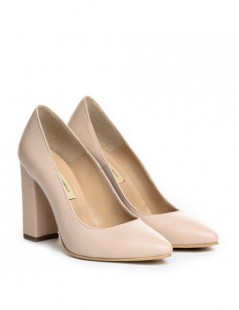 Pantofi cu toc gros piele Nude Block - The5thelement.ro