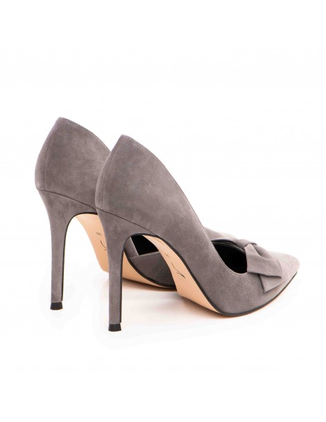 Pantofi stiletto piele naturala Gri Cut - The5thelement.ro