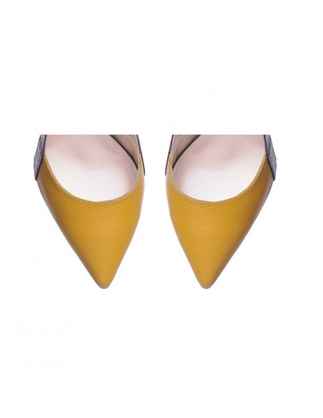 Pantofi stiletto piele naturala Galben Transparent - The5thelement.ro