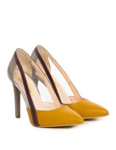 Pantofi stiletto piele naturala Galben Transparent - The5thelement.ro