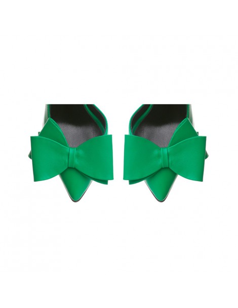 Pantofi cu toc gros piele Verde Cut cu funda - The5thelement.ro