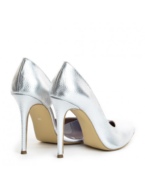 Pantofi mireasa piele naturala Argintiu Leila - The5thelement.ro