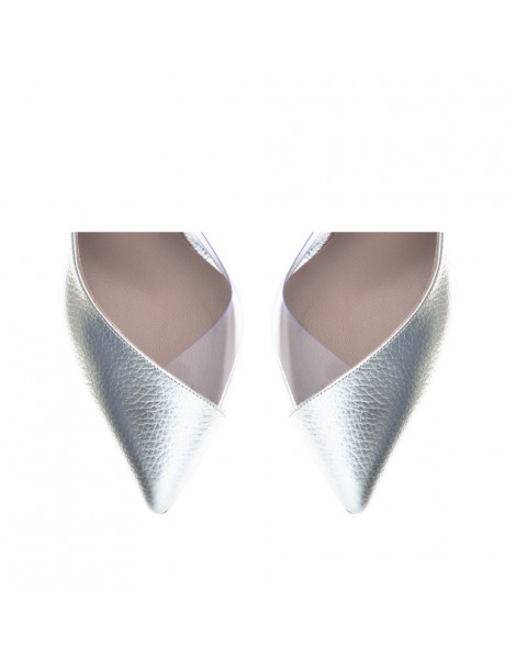 Pantofi mireasa piele naturala Argintiu Leila - The5thelement.ro