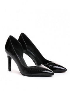 Pantofi stiletto piele naturala Negru Shine Cut - The5thelement.ro