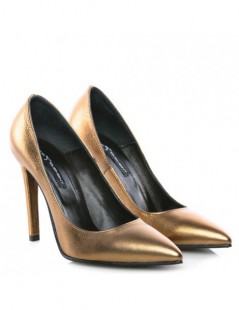 Pantofi stiletto piele naturala Auriu Bronze - The5thelement.ro