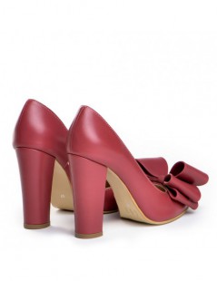 Pantofi cu toc gros piele Burgundy cu funda Cut - The5thelement.ro