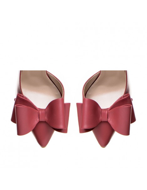 Pantofi cu toc gros piele Burgundy cu funda Cut - The5thelement.ro