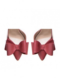 Pantofi cu toc gros piele Burgundy cu funda Cut - The5thelement.ro