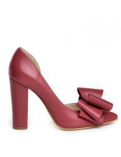 Pantofi cu toc gros piele Burgundy cu funda Cut - The5thelement.ro