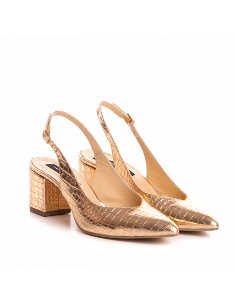 Pantofi cu toc gros piele Auriu Kate - The5thelement.ro