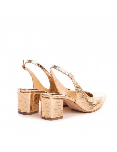Pantofi cu toc gros piele Auriu Kate - The5thelement.ro