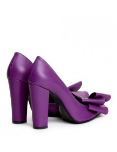 Pantofi Stiletto Piele Naturala Cut Mov bow - The5thelement.ro