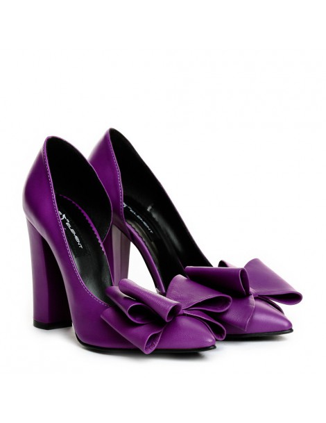 Pantofi Stiletto Piele Naturala Cut Mov bow - The5thelement.ro