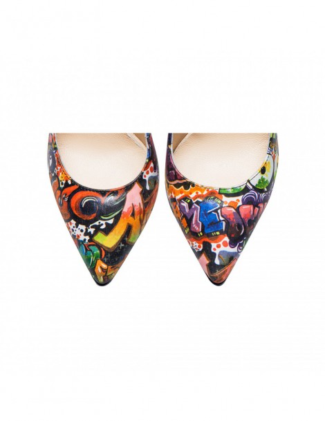 Pantofi Stiletto Piele Naturala Graffiti Ghetto - The5thelement.ro