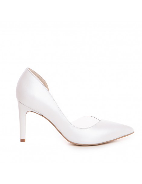 Pantofi stiletto piele naturala Alb Leila - The5thelement.ro