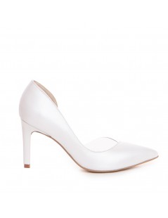 Pantofi stiletto piele naturala Alb Leila - The5thelement.ro