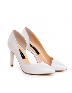 Pantofi stiletto piele naturala Alb Leila - The5thelement.ro