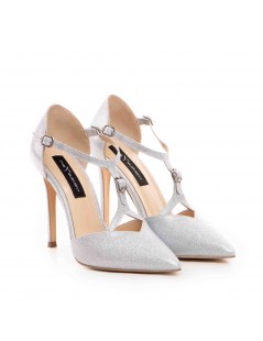 Pantofi stiletto piele naturala Argintiu Freya - The5thelement.ro