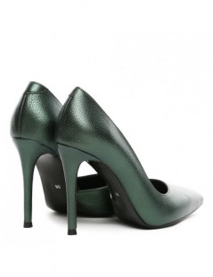 Pantofi stiletto piele naturala Verde Metallic Cut - The5thelement.ro