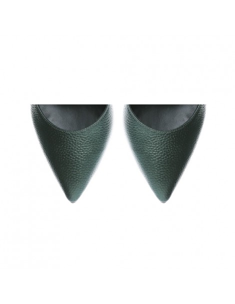 Pantofi stiletto piele naturala Verde Metallic Cut - The5thelement.ro