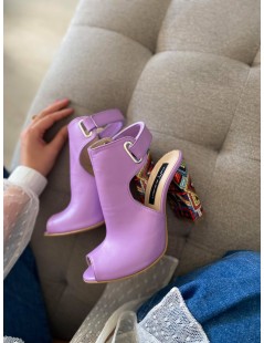 Sandale piele toc gros Single Strap Lila multicolor - The5thelement.ro