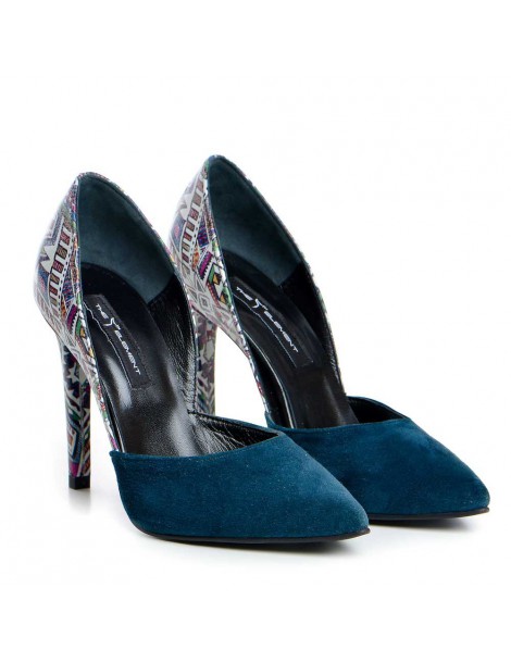 Pantofi stiletto piele naturala Bleumarin Aztec - The5thelement.ro