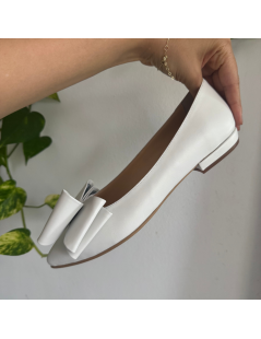 Balerini dama Piele Naturala Alb Bow - The5thelement.ro