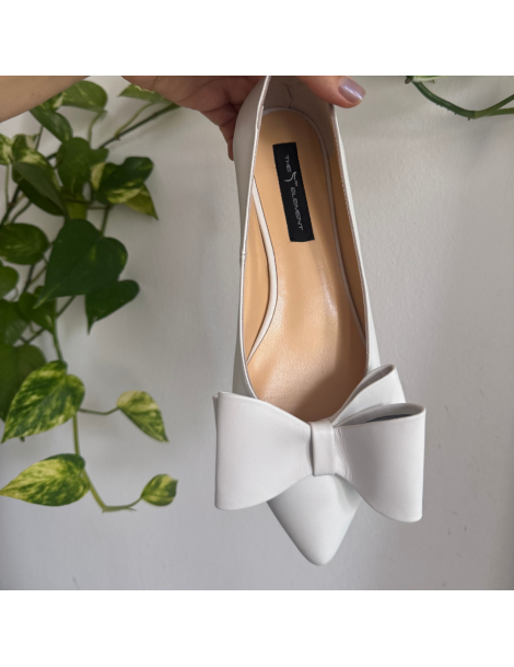 Balerini dama Piele Naturala Alb Bow - The5thelement.ro