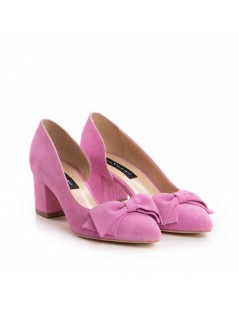 Pantofi stiletto piele naturala Roz Bow Cut - The5thelement.ro