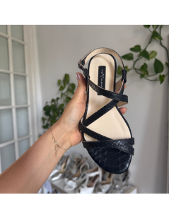 Sandale dama piele fara toc Negru Georgie - The5thelement.ro