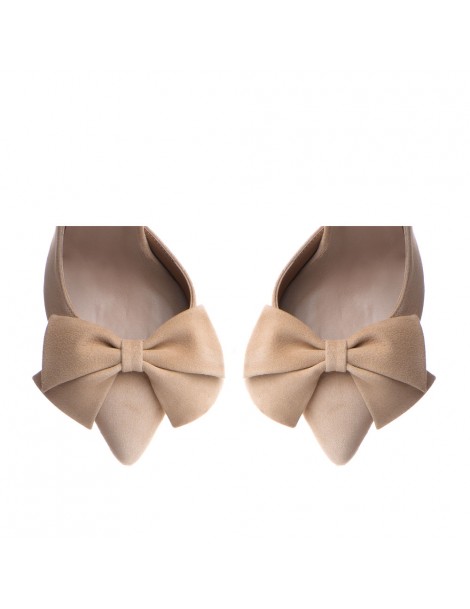Pantofi stiletto piele naturala Beige cu funda Cut - The5thelement.ro