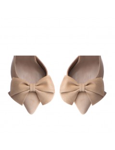 Pantofi stiletto piele naturala Beige cu funda Cut - The5thelement.ro